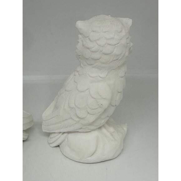 VTG Alabaster White Owl Figurines Yellow Eyes Set of 2 Italy Mid Century 3.5"x4" - Picture 5 of 10